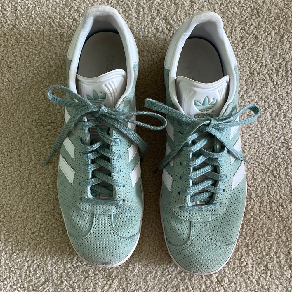 Mint green adidas tennis shoes